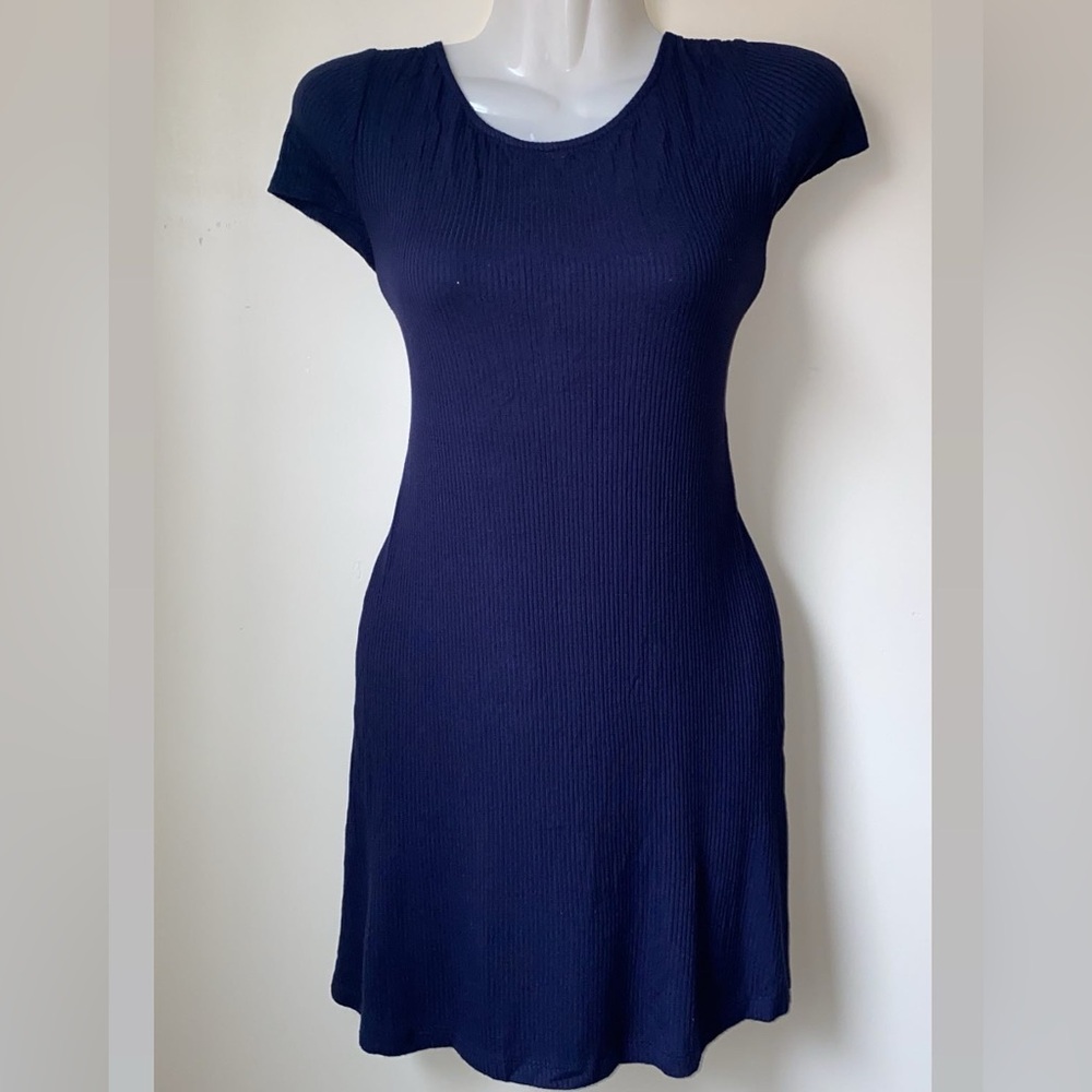 Blue Mini Maxi Dress Flowy with tie-back